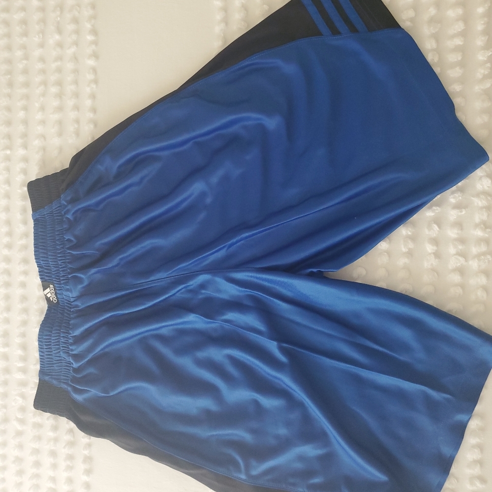 Blue shiny Adidas Basketball Shorts, large